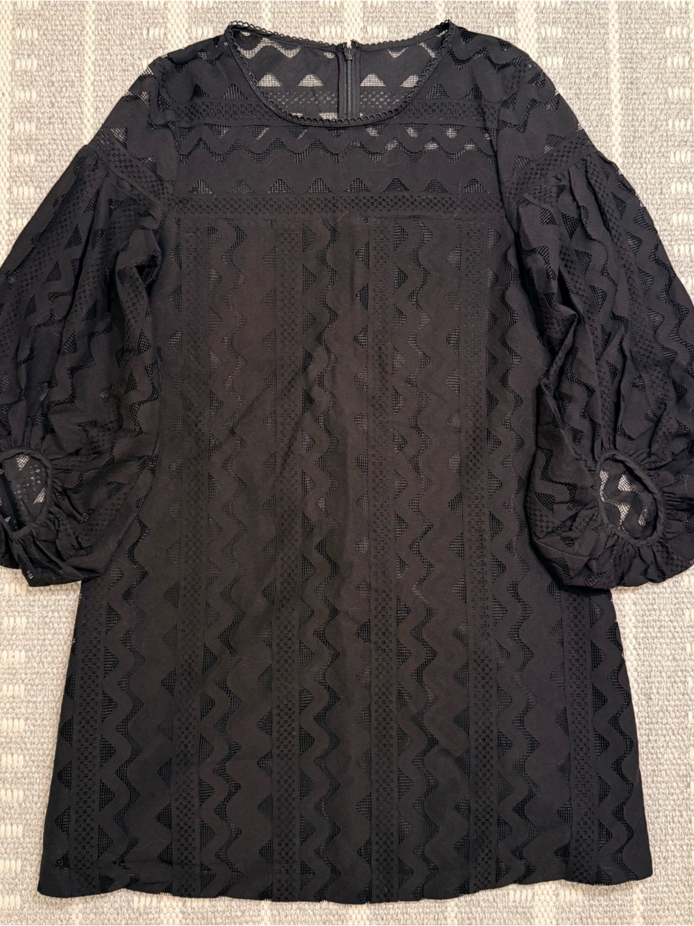 Laundry By Shelli Segal Black Lace-Texture Long Sleeve Dress